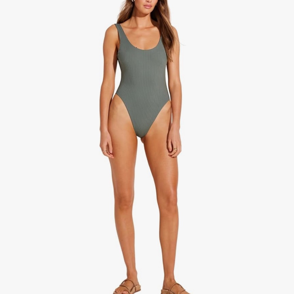 Vitamin A Ribbed Scoop One-Piece Swimsuit — terracotta
